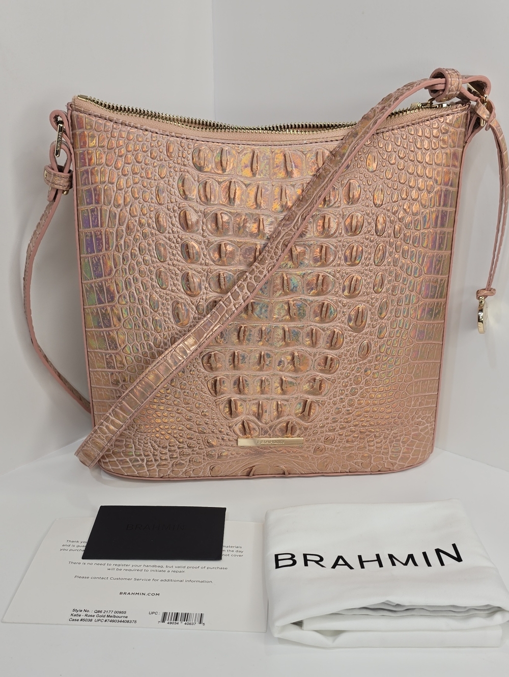 ✨️▪️Brahmin▪️ Iridescent Rose Gold Melbourne Katie Croc Leather Crossbody Bag